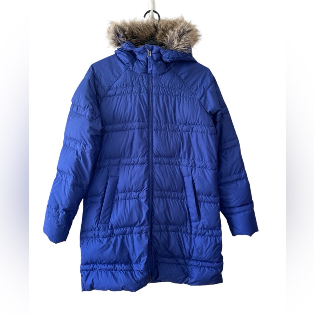 Marmot Blue Puffer Jacket with Fur Hood